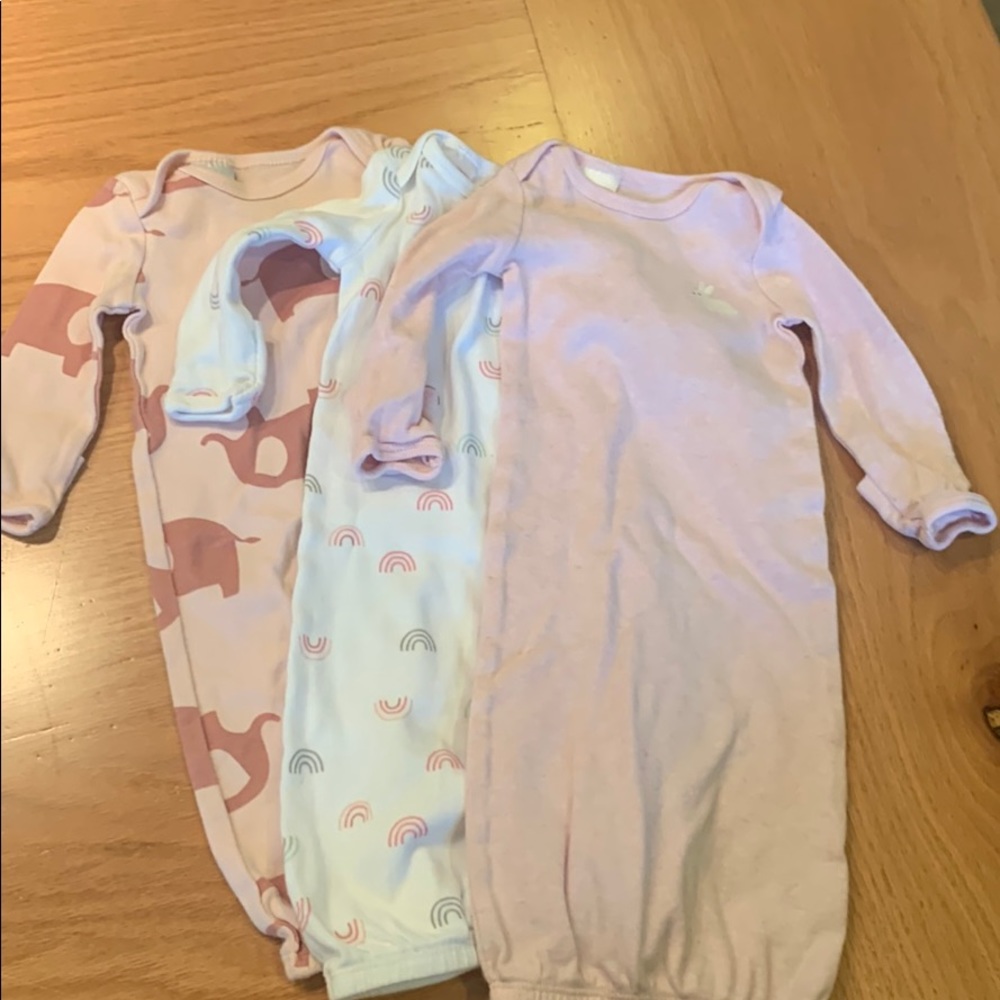 Set of three newborn sleep gowns